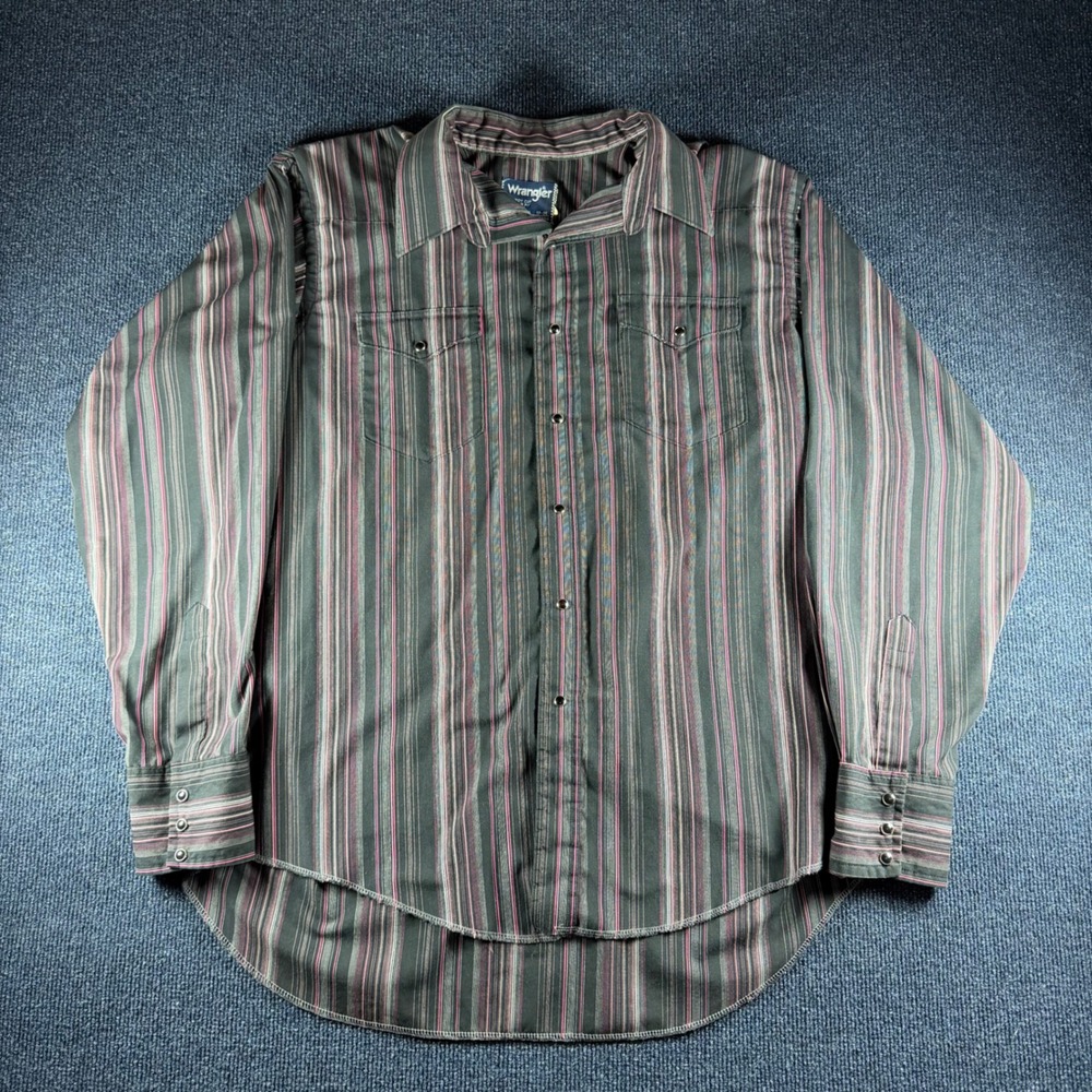 Wrangler Cowboy Cut Western Shirt Mens XL 17-35 Pearl Snap Stripe vintage